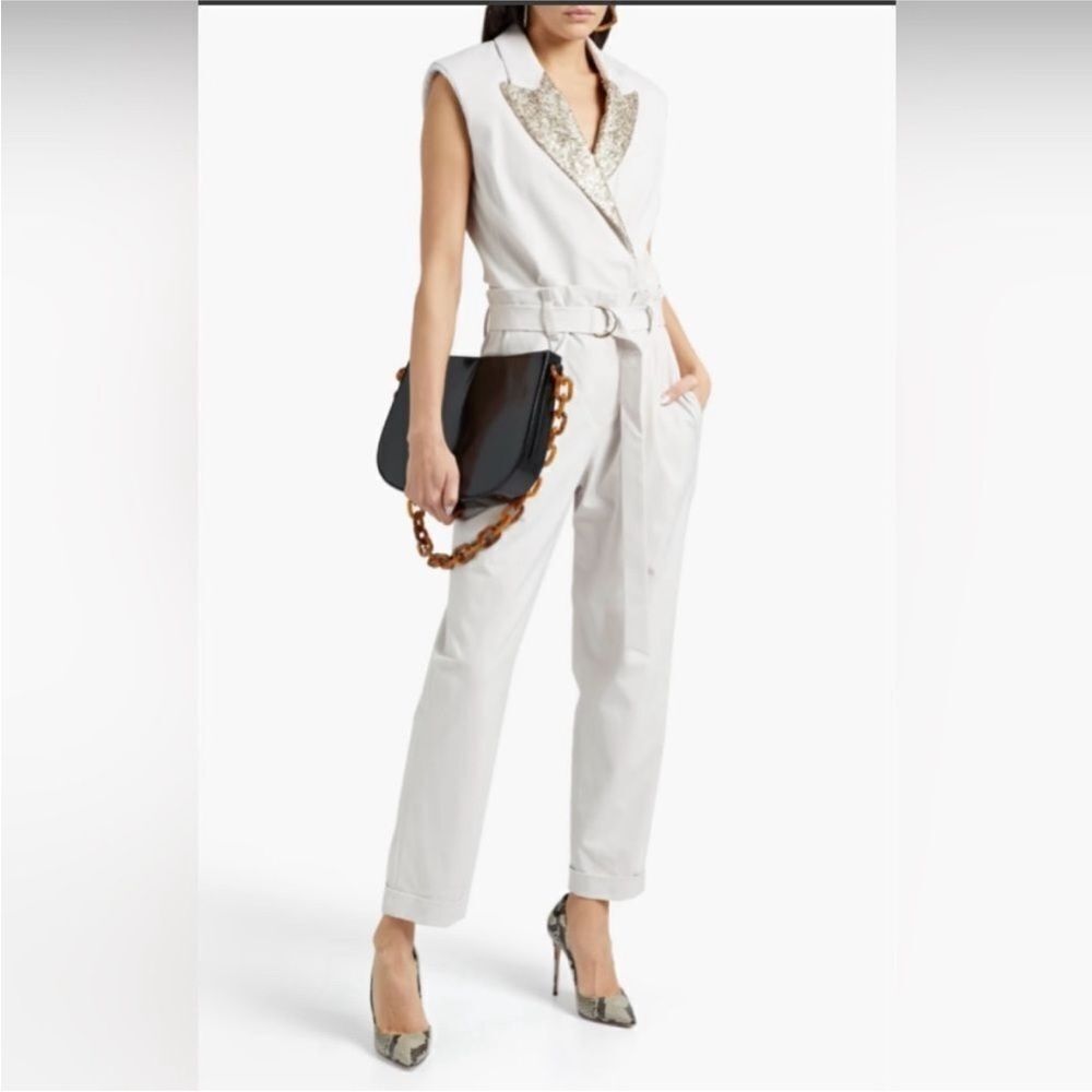 NWT Brunello Cucinelli Cream Jumpsuit with Silver Accents, M